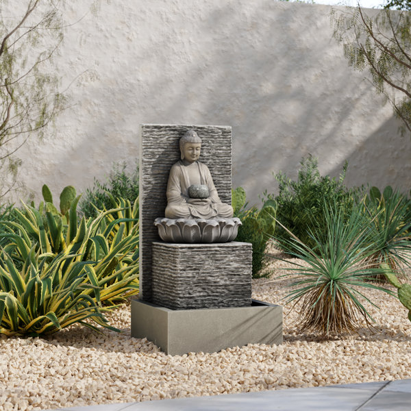 Mistana™ Eslick Resin Buddha with Pedestal Patio Fountain with LED Light & Reviews Wayfair
